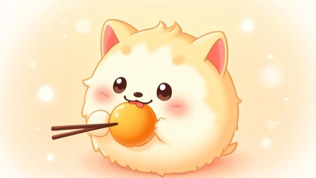 可愛らしいマスコットキャラクターがスイーツを食べる楽しいアニメーションGIFのサムネイル。明るく親しみやすいデザイン。