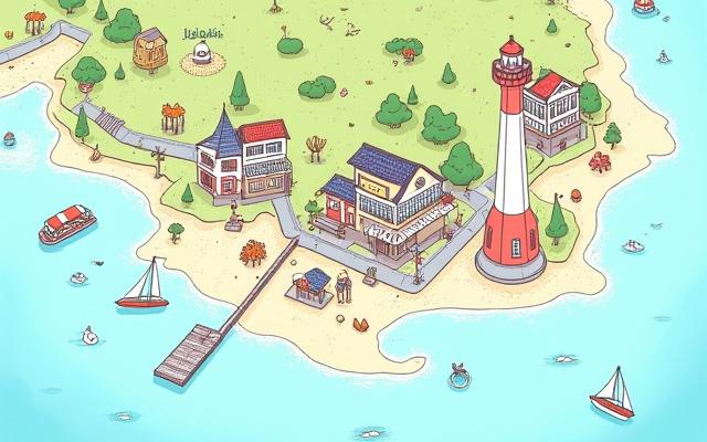 手描きの沿岸エリアのイラストマップ