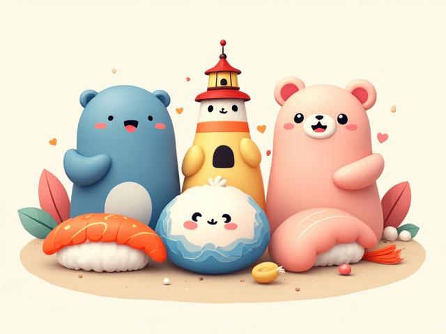 多様な表情を持つKawaiiキャラクターのコラージュ