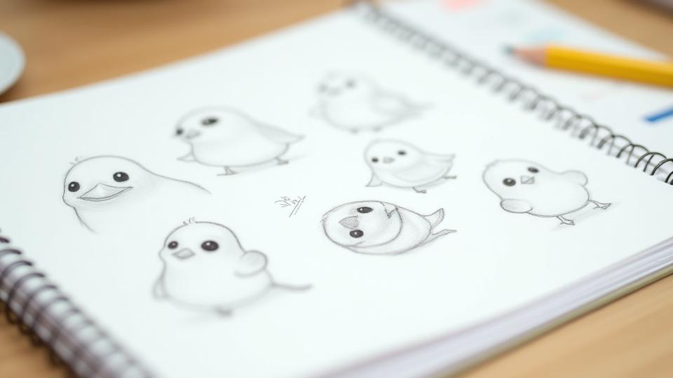 カモメのキャラクターの初期スケッチとデザインアイデア