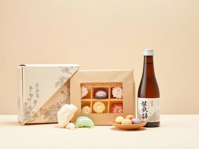 オリジナルデザインの食品パッケージ（お菓子箱、ラベル、包装紙）のモックアップ